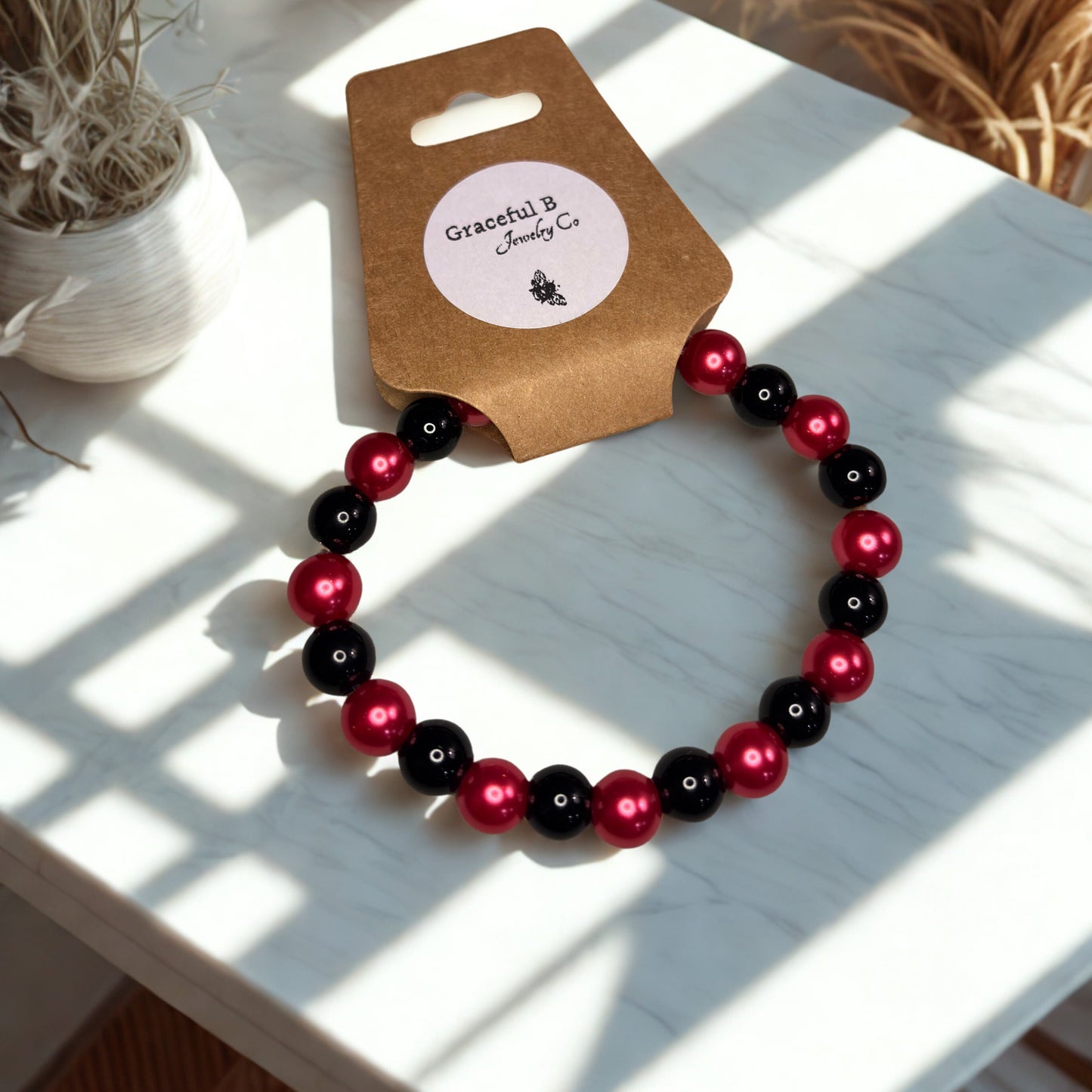 Midnight Ruby Beaded Bracelet