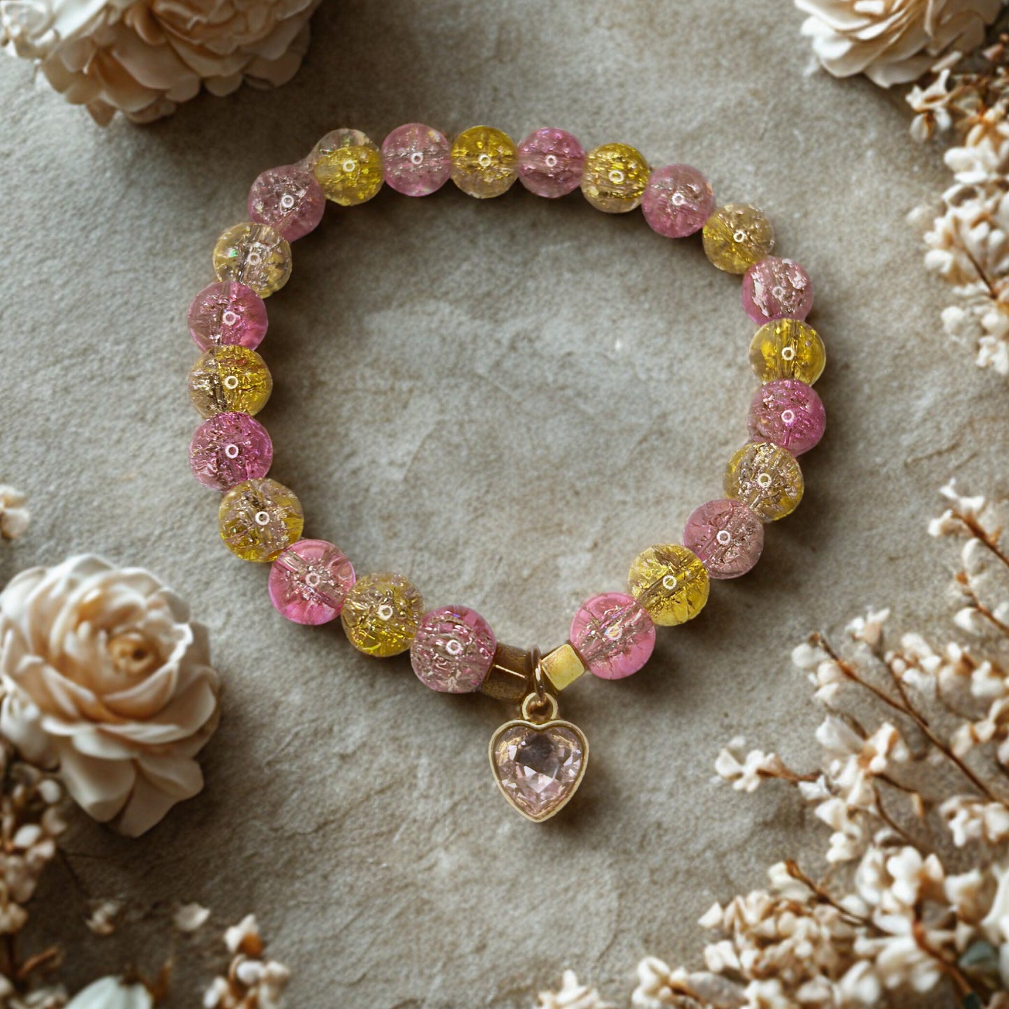 Sunset Sweetheart Beaded Charm Bracelet