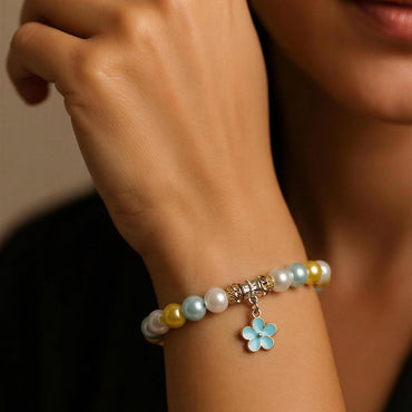 Blue Daisy Beaded Charm Bracelet