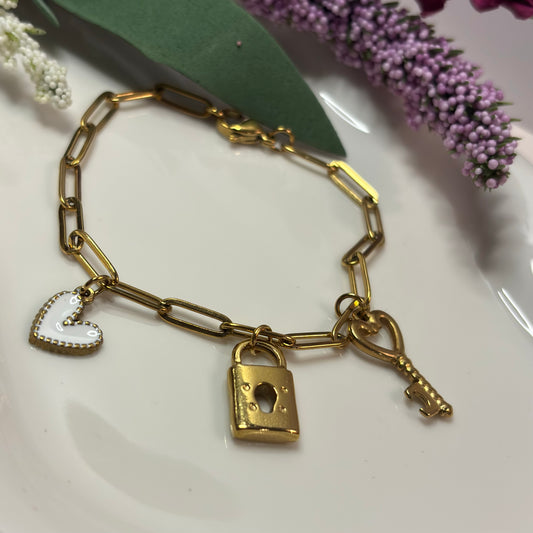 Locked in Love Charm Bracelet - 18K Gold PVD