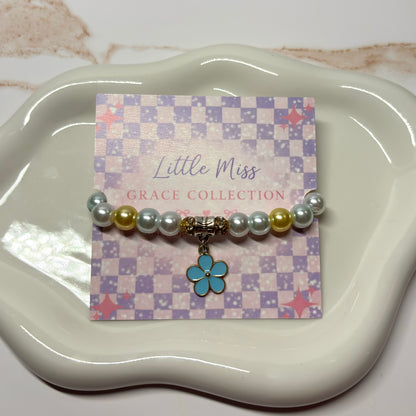 Blue Daisy Beaded Charm Bracelet