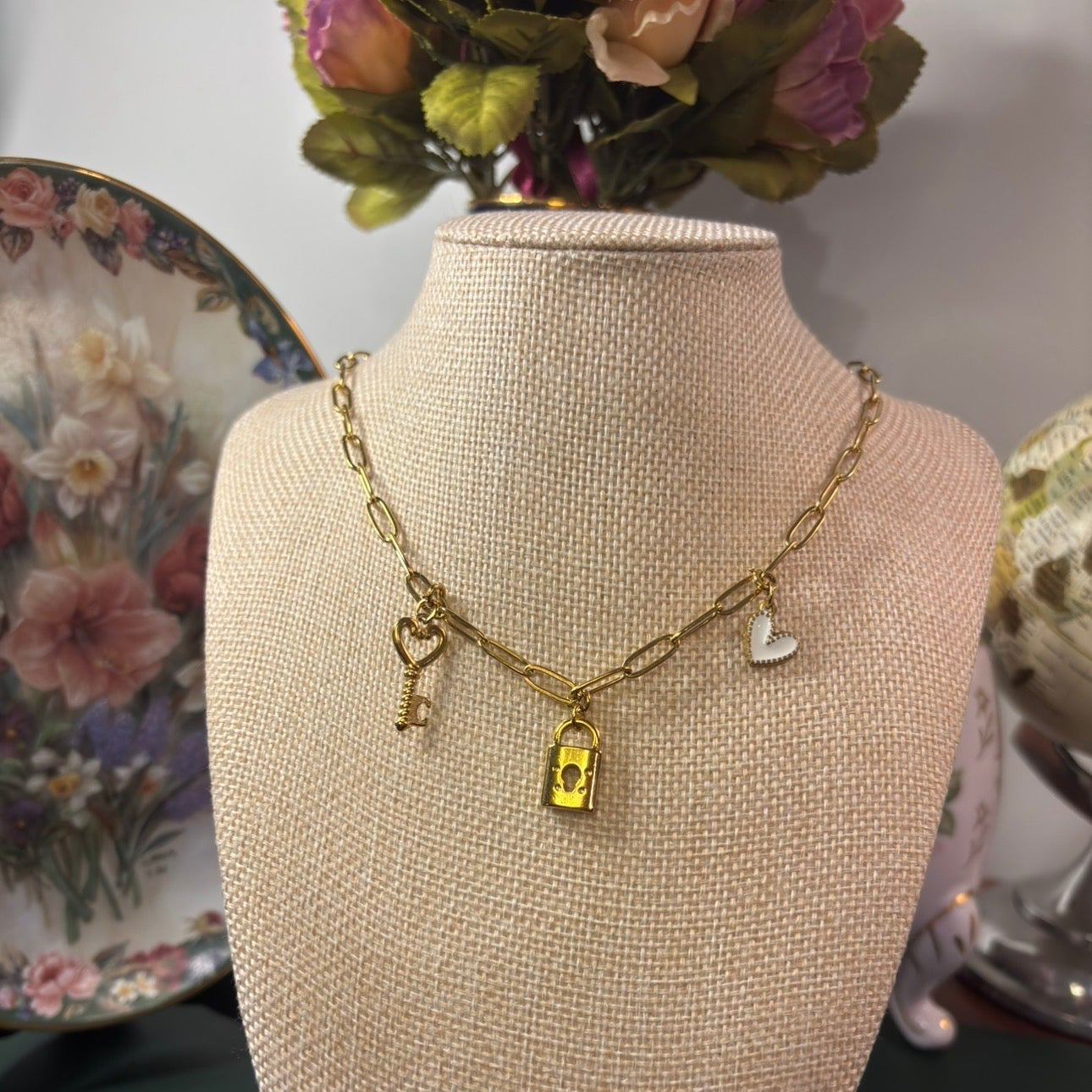 Locked in Love Charm Necklace - 18K Gold PVD