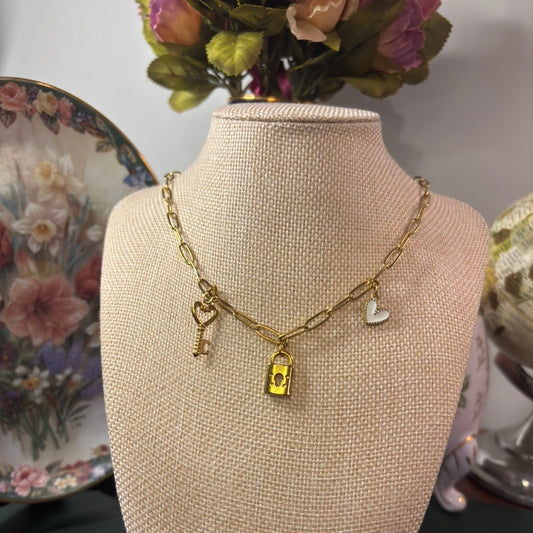 Locked in Love Charm Necklace - 18K Gold PVD