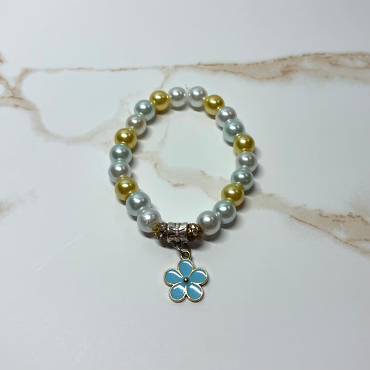 Blue Daisy Beaded Charm Bracelet
