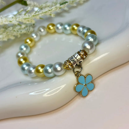 Blue Daisy Beaded Charm Bracelet