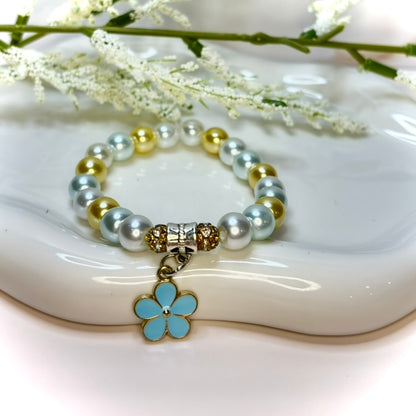 Blue Daisy Beaded Charm Bracelet