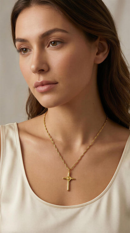 Golden Faith Cross Pendant Necklace - 18K Gold