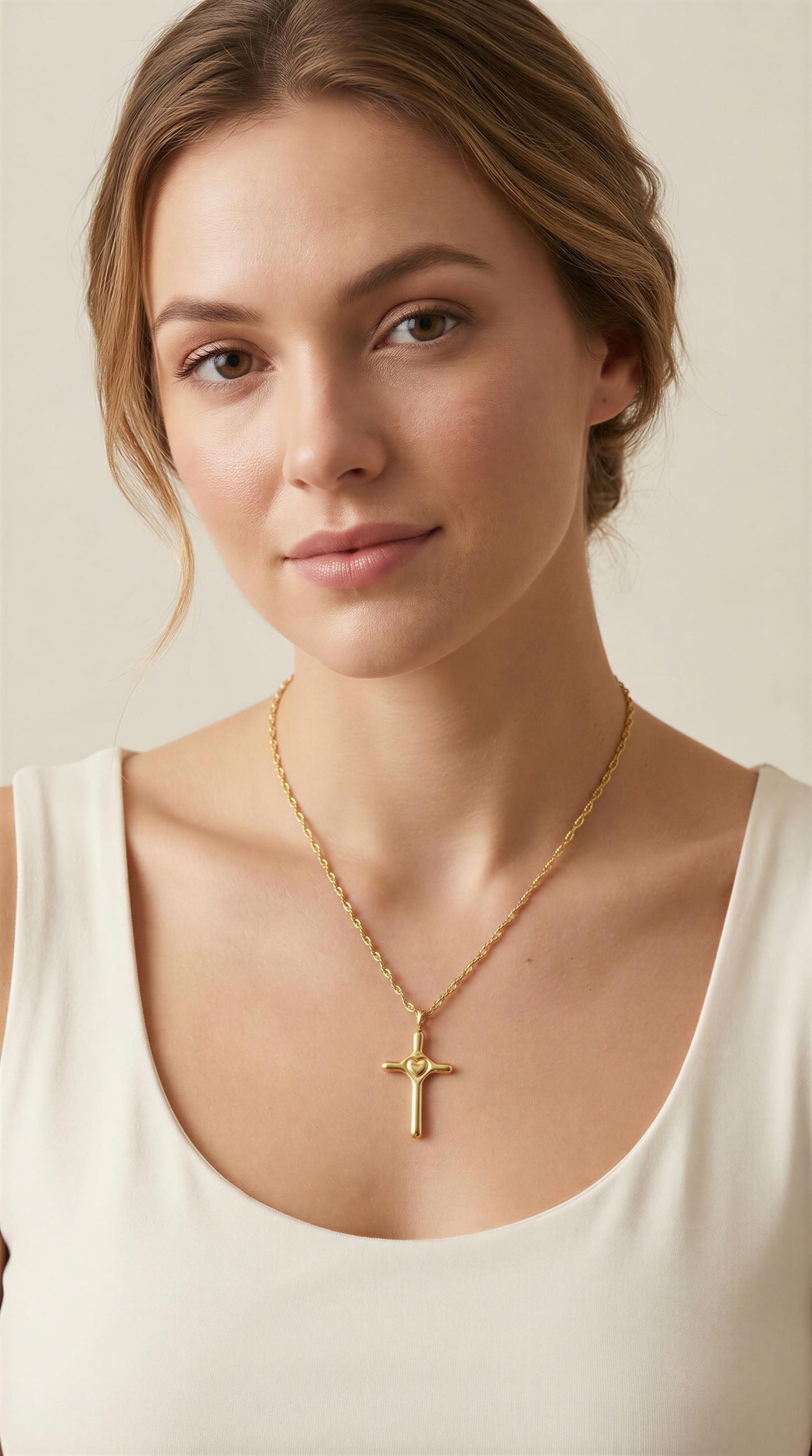 Golden Faith Cross Pendant Necklace - 18K Gold