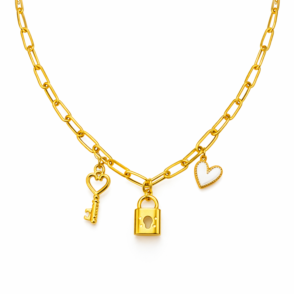 Locked in Love Charm Necklace - 18K Gold PVD