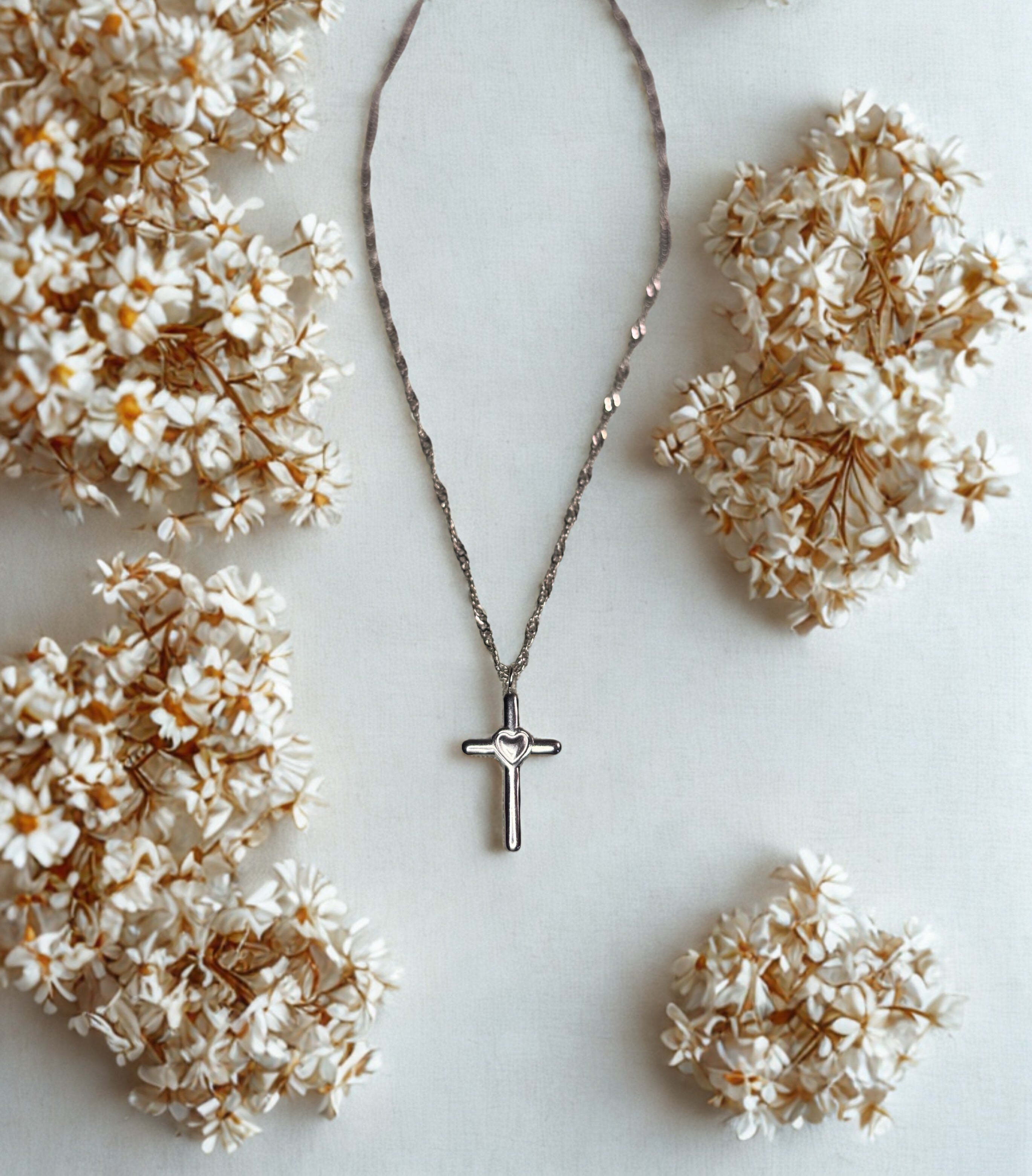 Stainless steel Silver cross necklace - Singapore twist chain- handcrafted and durable 