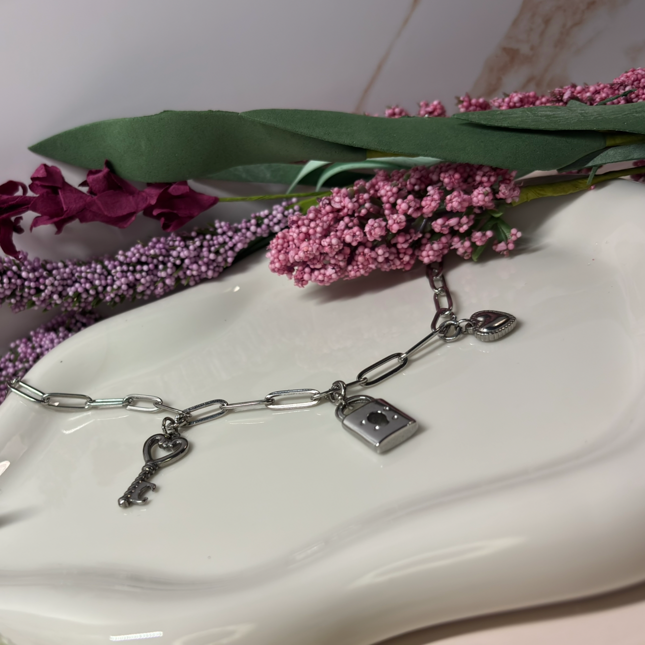 The Everlocked Charm Necklace – Vintage Silver Heart Key & Lock Pendant Chain
