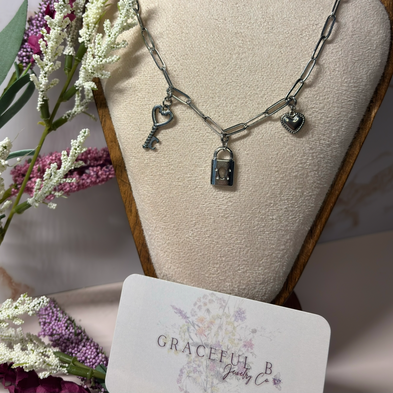 The Everlocked Charm Necklace – Vintage Silver Heart Key & Lock Pendant Chain