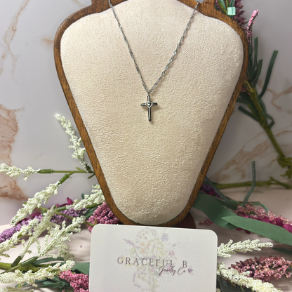 Sacred Heart Cross Necklace – Silver Faith Cross Pendant