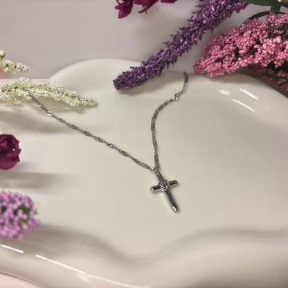 Sacred Heart Cross Necklace – Silver Faith Cross Pendant