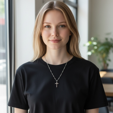 Sacred Heart Cross Necklace – Silver Faith Cross Pendant